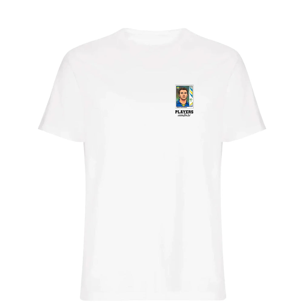 Andriy Shevchenko World Cup t-shirt – white men's t-shirt featuring the Andriy Shevchenko World Cup Players Couture logo
