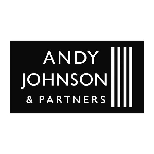 Andy Johnson Logo Men's Hoodie – white close-up detail shot of the Andy Johnson Players Couture logo design
