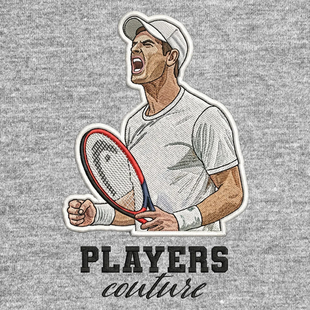 Andy Murray Badge Men's Hoodie – black close-up detail shot of the Andy Murray Players Couture logo design