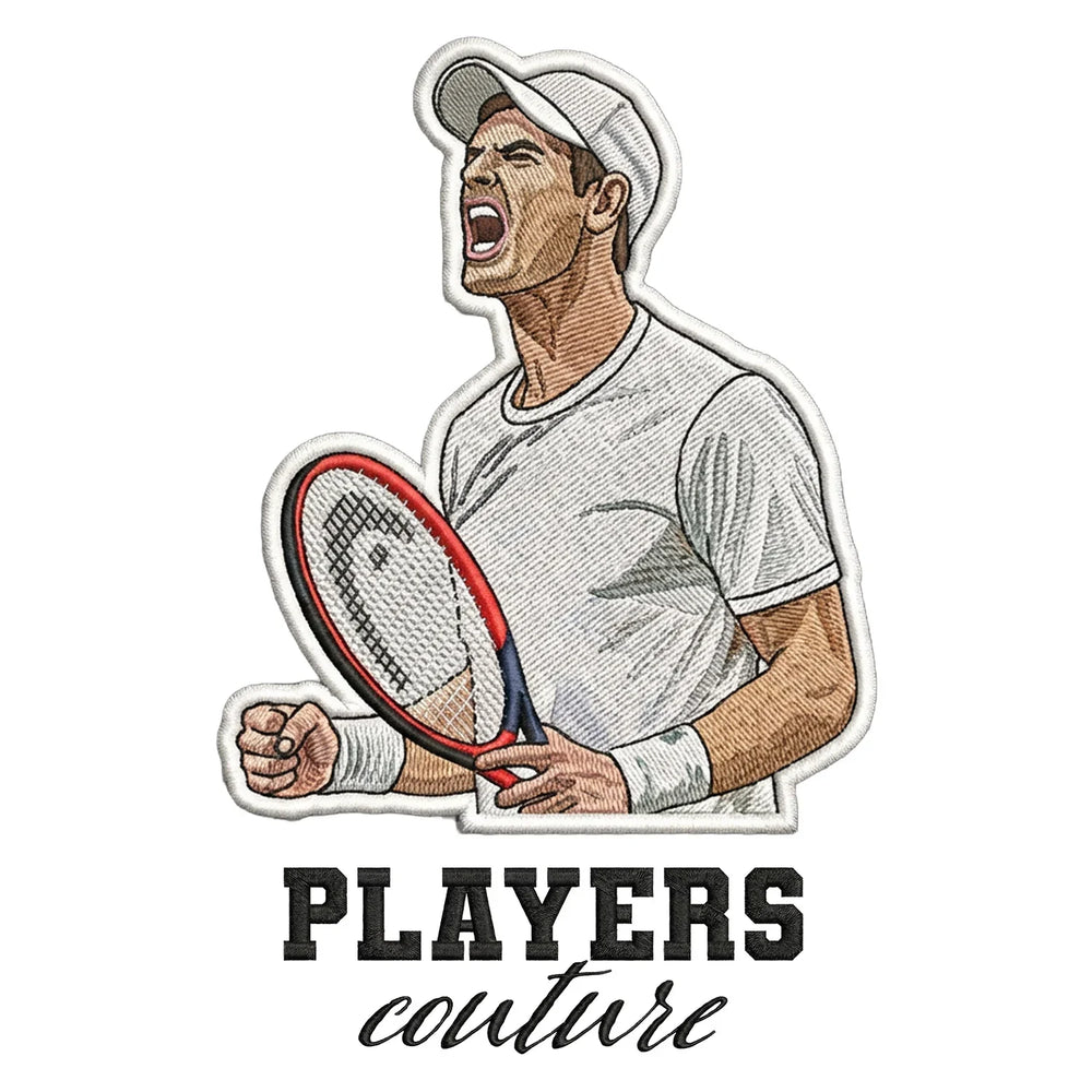 Andy Murray Badge Men's T-Shirt – black close-up detail shot of the Andy Murray Players Couture logo design