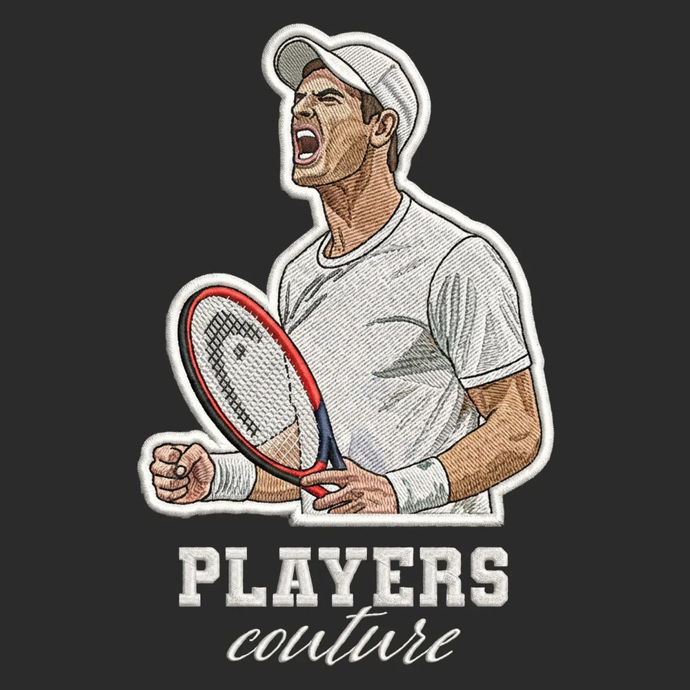 Andy Murray Badge Men's Hoodie – white close-up detail shot of the Andy Murray Players Couture logo design