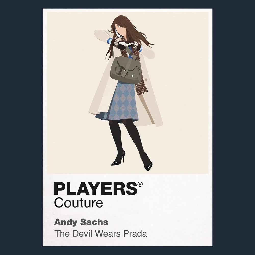 Andy Sachs Andy Sachs's transformation from aspiring journalist to sharply styled Runway assistant Icon Frame artwork in navy