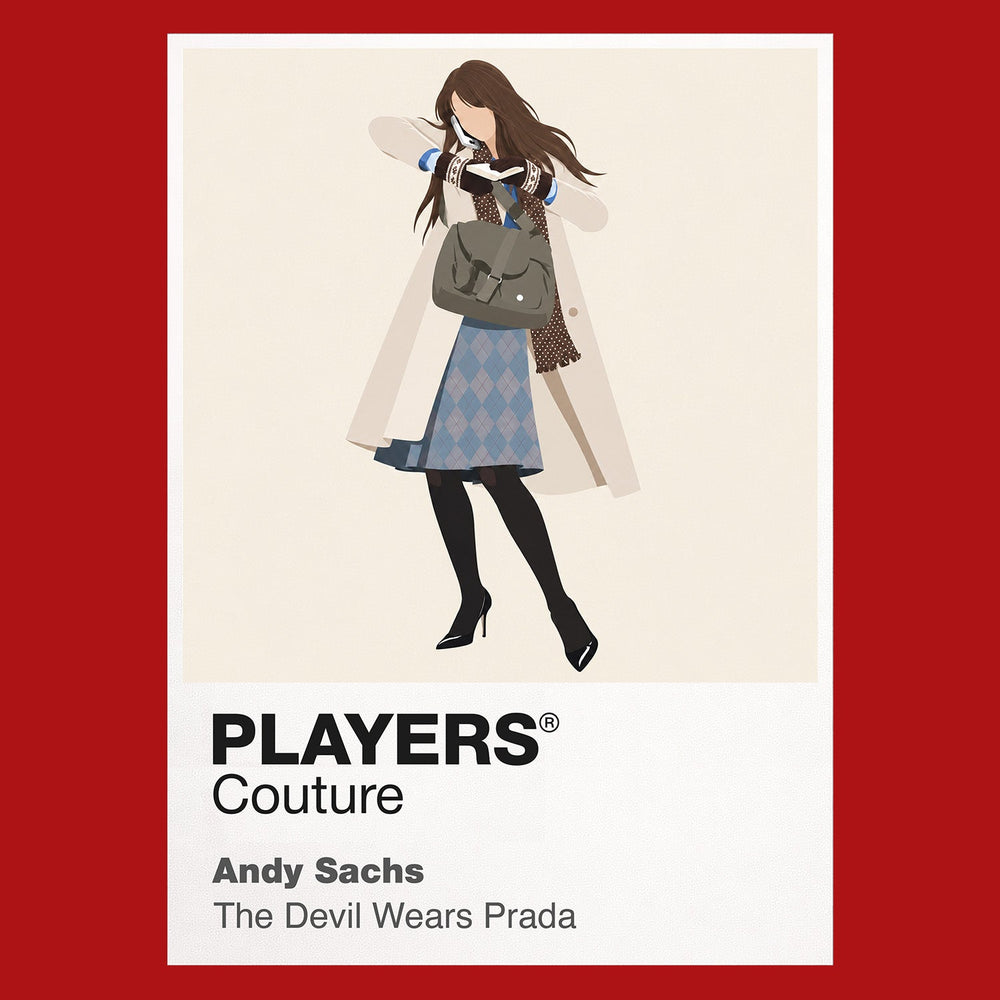 Andy Sachs Andy Sachs's transformation from aspiring journalist to sharply styled Runway assistant Icon Frame artwork in red