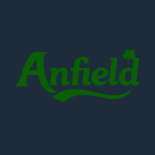 Anfield Logo Men's Hoodie – navy close-up detail shot of the Anfield Players Couture logo design