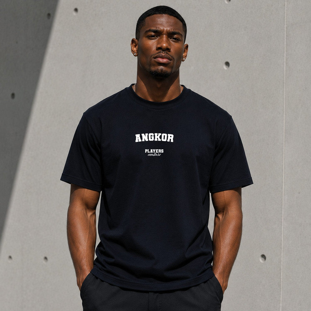 Angkor navy T-shirt lifestyle photograph