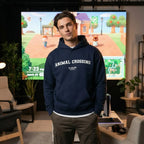 Animal Crossing hoodie – navy men's hoodie with white Animal Crossing letters and Players Couture logo on the chest