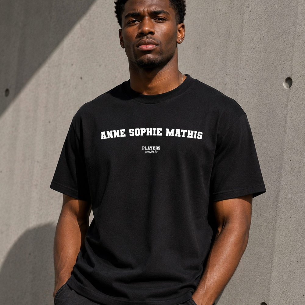 Anne-Sophie Mathis black T-shirt lifestyle photograph