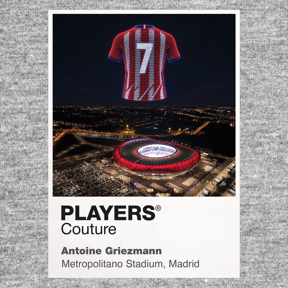 Antoine Griezmann Atlético Madrid number 7 Icons in Lights Frame artwork in grey