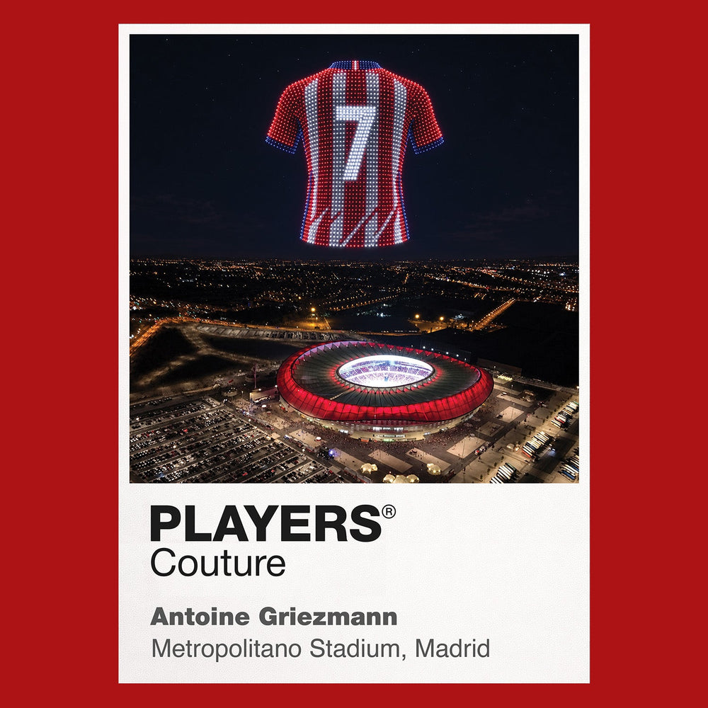 Antoine Griezmann Atlético Madrid number 7 Icons in Lights Frame artwork in red