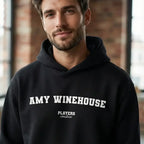 Amy Winehouse hoodie – navy men's hoodie with white Amy Winehouse letters and Players Couture logo on the chest