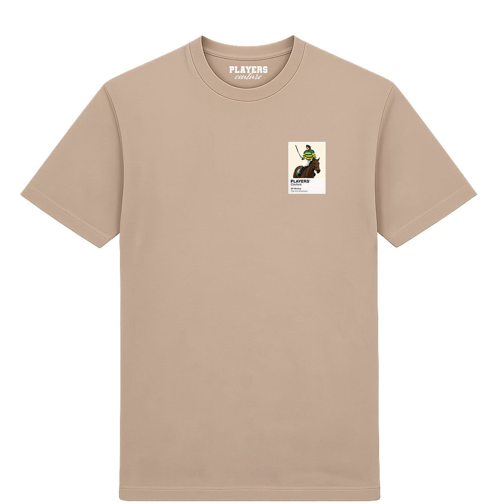 AP McCoy horse racing T-shirt – mens desert sand tshirt view