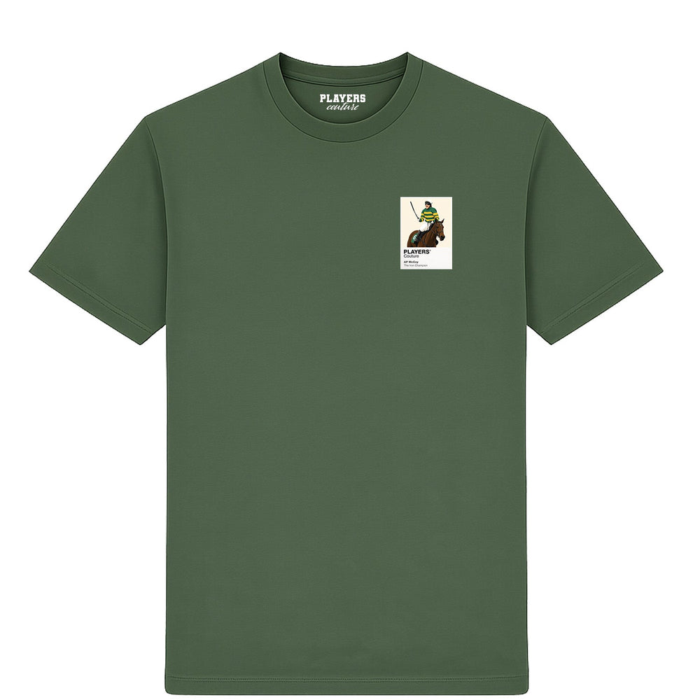 AP McCoy horse racing T-shirt – mens earthy green tshirt view