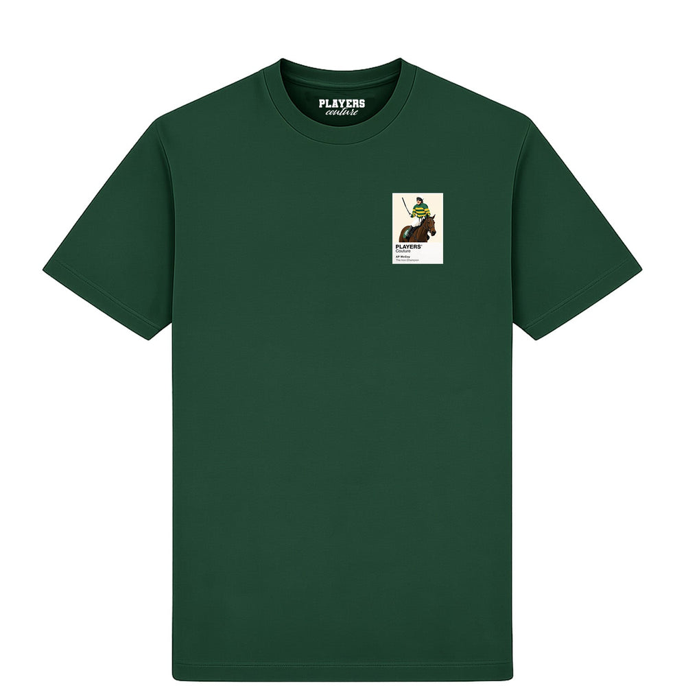 AP McCoy horse racing T-shirt – mens forest green tshirt view