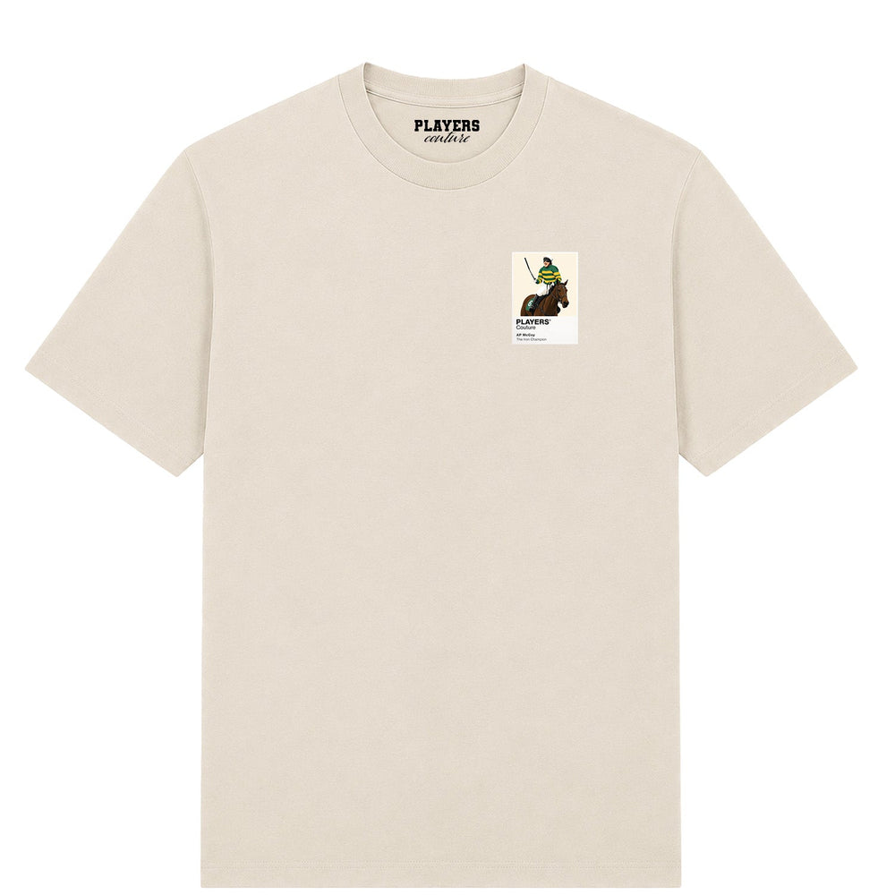AP McCoy horse racing T-shirt – mens stone tshirt view