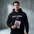 Apex Legends hoodie – navy men's hoodie with white Apex Legends letters and Players Couture logo on the chest
