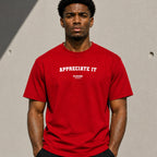 Appreciate It Men's T-Shirt — lifestyle photo, Red t-shirt