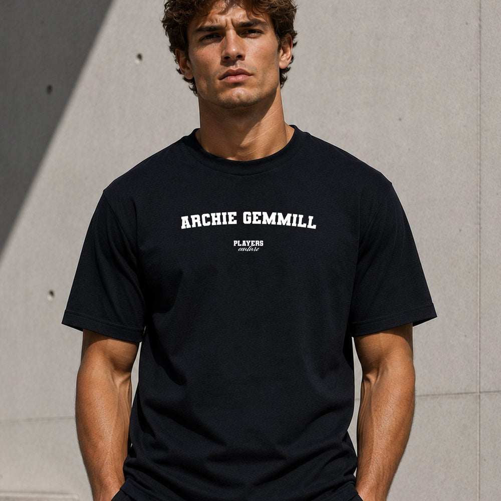 Archie Gemmill black T-shirt lifestyle photograph