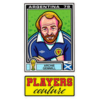Archie Gemmill World Cup Sticker Men's T-Shirt – close-up detail shot of the Archie Gemmill World Cup Players Couture logo