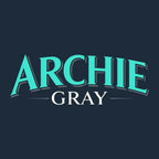 Archie Gray Logo Men's Hoodie – grey close-up detail shot of the Archie Gray Players Couture logo design