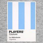 Argentina Classic Football Shirt Colours Frame Men's T-Shirt – grey close-up detail shot of the Argentina Players Couture