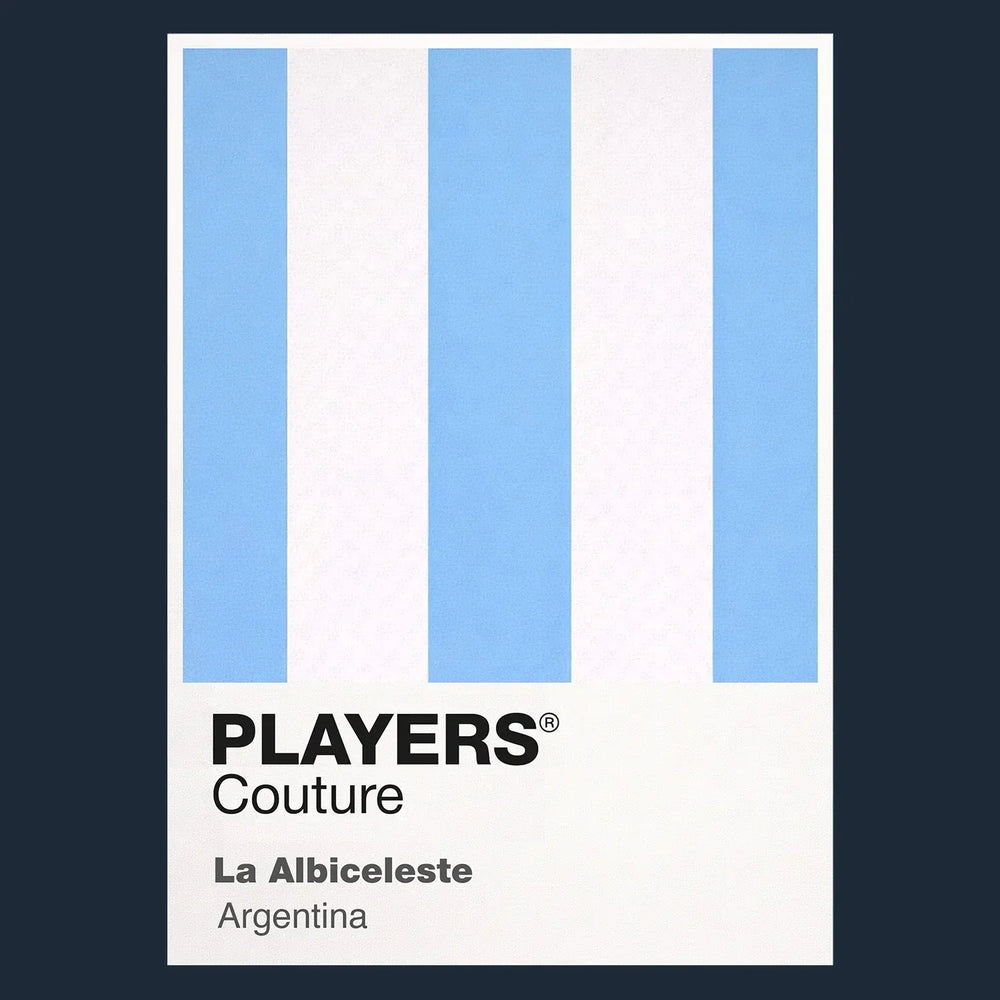 Argentina Classic Football Shirt Colours Frame Men's T-Shirt – navy close-up detail shot of the Argentina Players Couture