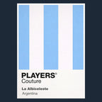 Argentina Classic Football Shirt Colours Frame Men's T-Shirt – navy close-up detail shot of the Argentina Players Couture