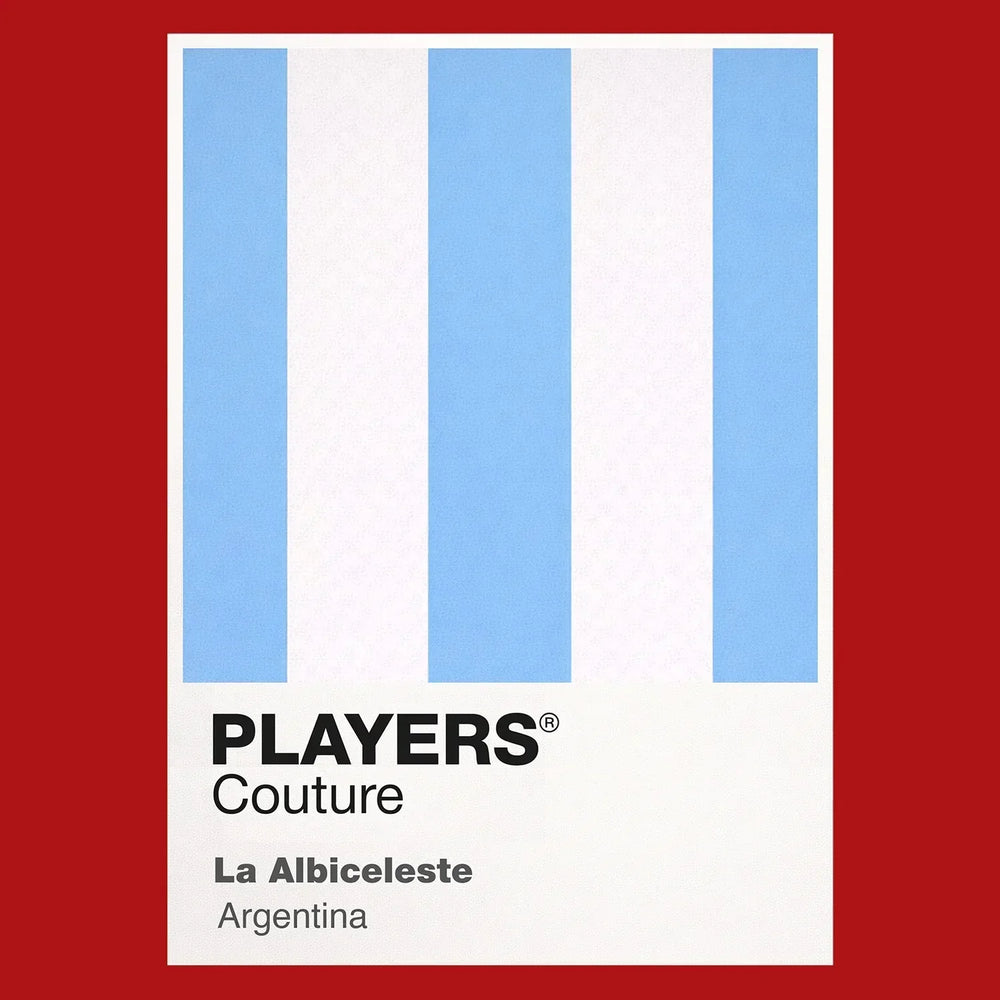 Argentina Classic Football Shirt Colours Frame Men's T-Shirt – red close-up detail shot of the Argentina Players Couture