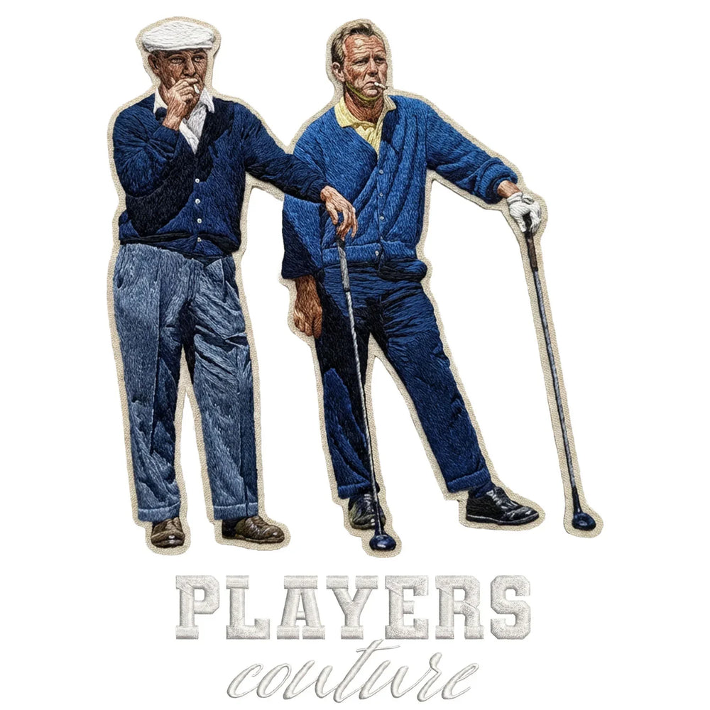 Arnold Palmer & Ben Hogan Badge Men's Hoodie – white close-up detail shot of the Arnold Palmer & Ben Hogan Players Couture