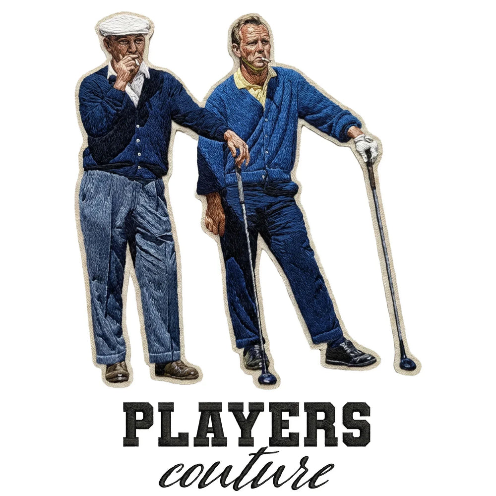 Arnold Palmer & Ben Hogan Badge Men's T-Shirt – white close-up detail shot of the Arnold Palmer Players Couture logo design