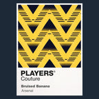 Arsenal Bruised Banana Classic Football Shirt Colours Frame Men's T-Shirt – navy close-up detail shot of the Arsenal Bruised