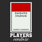 Arsenal Monopoly Card t-shirt – black men's t-shirt with white Arsenal Monopoly Card letters and Players Couture logo on the