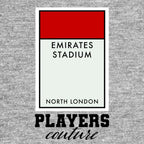 Arsenal Monopoly Card t-shirt – grey men's t-shirt with black Arsenal Monopoly Card letters and Players Couture logo on the