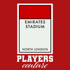 Arsenal Monopoly Card t-shirt – red men's t-shirt with white Arsenal Monopoly Card letters and Players Couture logo on the
