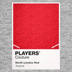 Arsenal Red Classic Football Shirt Colours Frame Men's Hoodie – red close-up detail shot of the Arsenal Red Players Couture