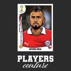 Arturo Vidal World Cup Sticker Men's T-Shirt – black close-up detail shot of the Arturo Vidal World Cup Players Couture logo