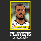 Ashley Cole World Cup Sticker Men's T-Shirt – black close-up detail shot of the Ashley Cole World Cup Players Couture logo