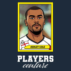 Ashley Cole World Cup Sticker Men's T-Shirt – navy close-up detail shot of the Ashley Cole World Cup Players Couture logo
