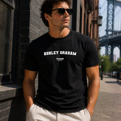 Ashley Graham black T-shirt lifestyle photograph