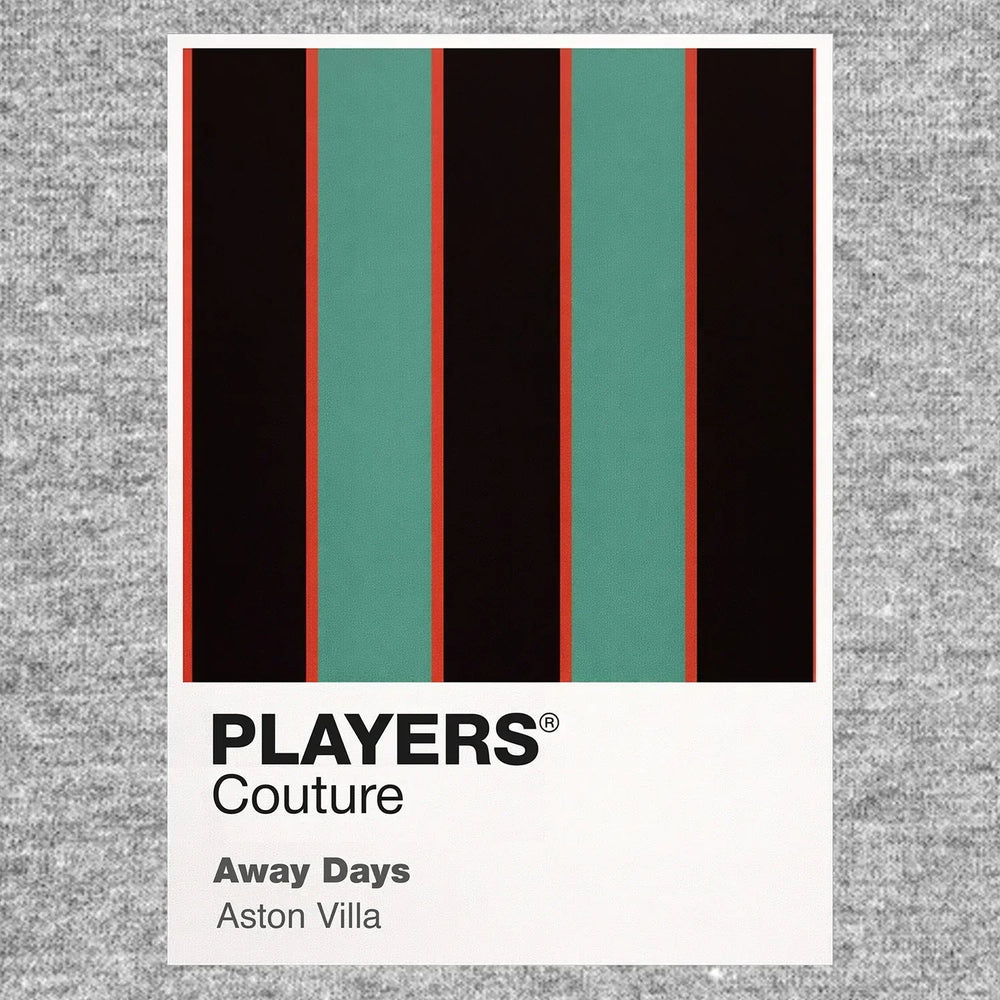 Aston Villa Away Classic Football Shirt Colours Frame Men's T-Shirt – grey close-up detail shot of the Aston Villa Away