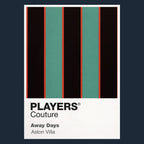 Aston Villa Away Classic Football Shirt Colours Frame Men's T-Shirt – navy close-up detail shot of the Aston Villa Away