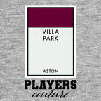 Aston Villa Monopoly Card t-shirt – grey men's t-shirt with black Aston Villa Monopoly Card letters and Players Couture logo