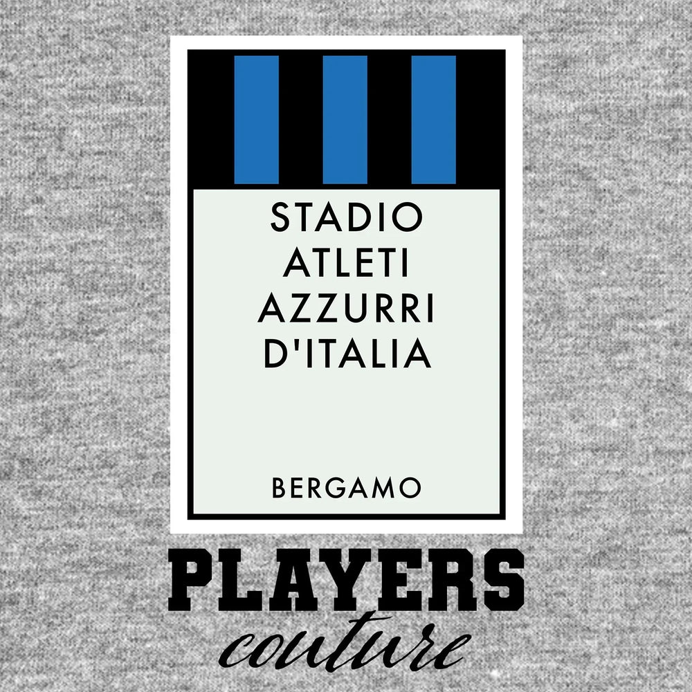 Atalanta Monopoly Card t-shirt – grey men's t-shirt with black Atalanta Monopoly Card letters and Players Couture logo on