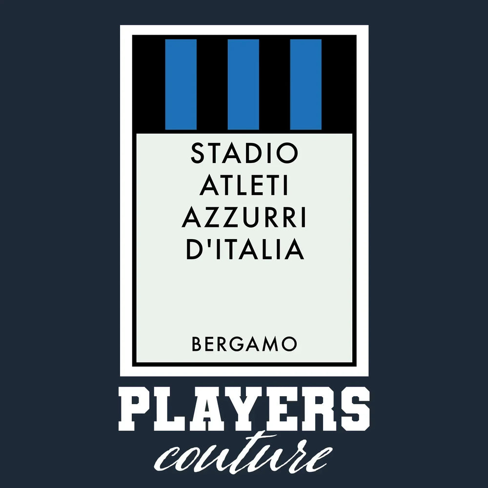 Atalanta Monopoly Card t-shirt – navy men's t-shirt with white Atalanta Monopoly Card letters and Players Couture logo on