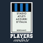Atalanta Monopoly Card t-shirt – navy men's t-shirt with white Atalanta Monopoly Card letters and Players Couture logo on