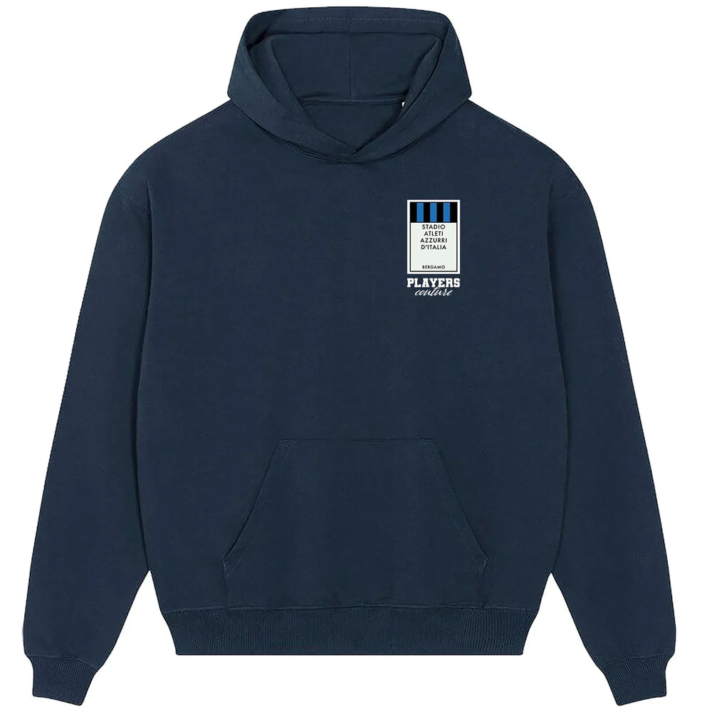 Atalanta Monopoly Card hoodie – red men's hoodie with white Atalanta Monopoly Card letters and Players Couture logo on the