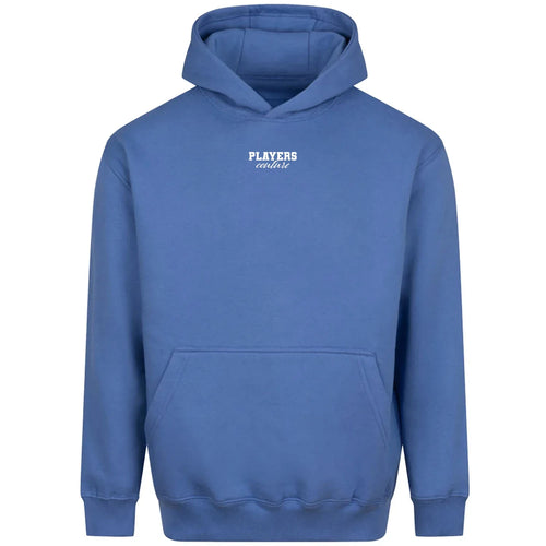 Essentials Collection hoodie – blue men's hoodie with white Essentials Collection letters and Players Couture logo on the