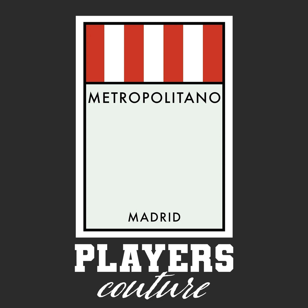 Atletico Madrid Monopoly Card t-shirt – black men's t-shirt with white Atletico Madrid Monopoly Card letters and Players