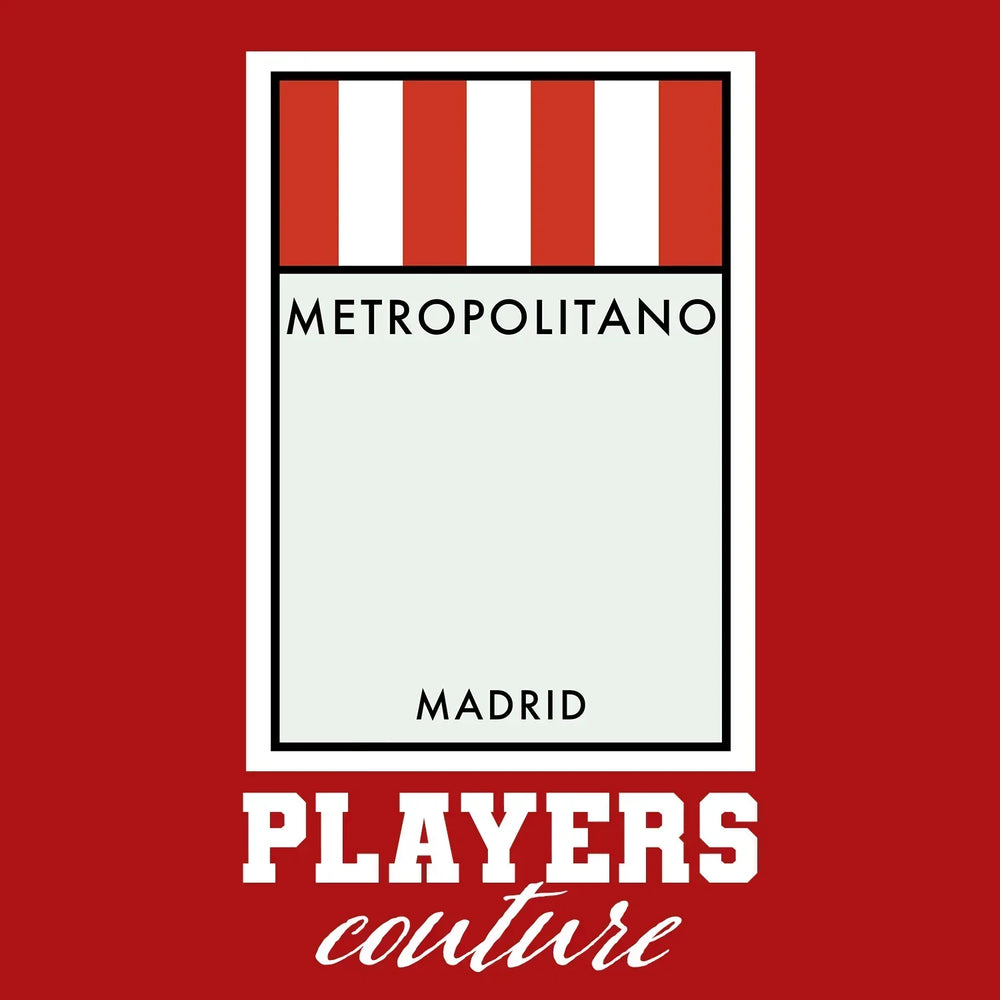 Atletico Madrid Monopoly Card t-shirt – red men's t-shirt with white Atletico Madrid Monopoly Card letters and Players
