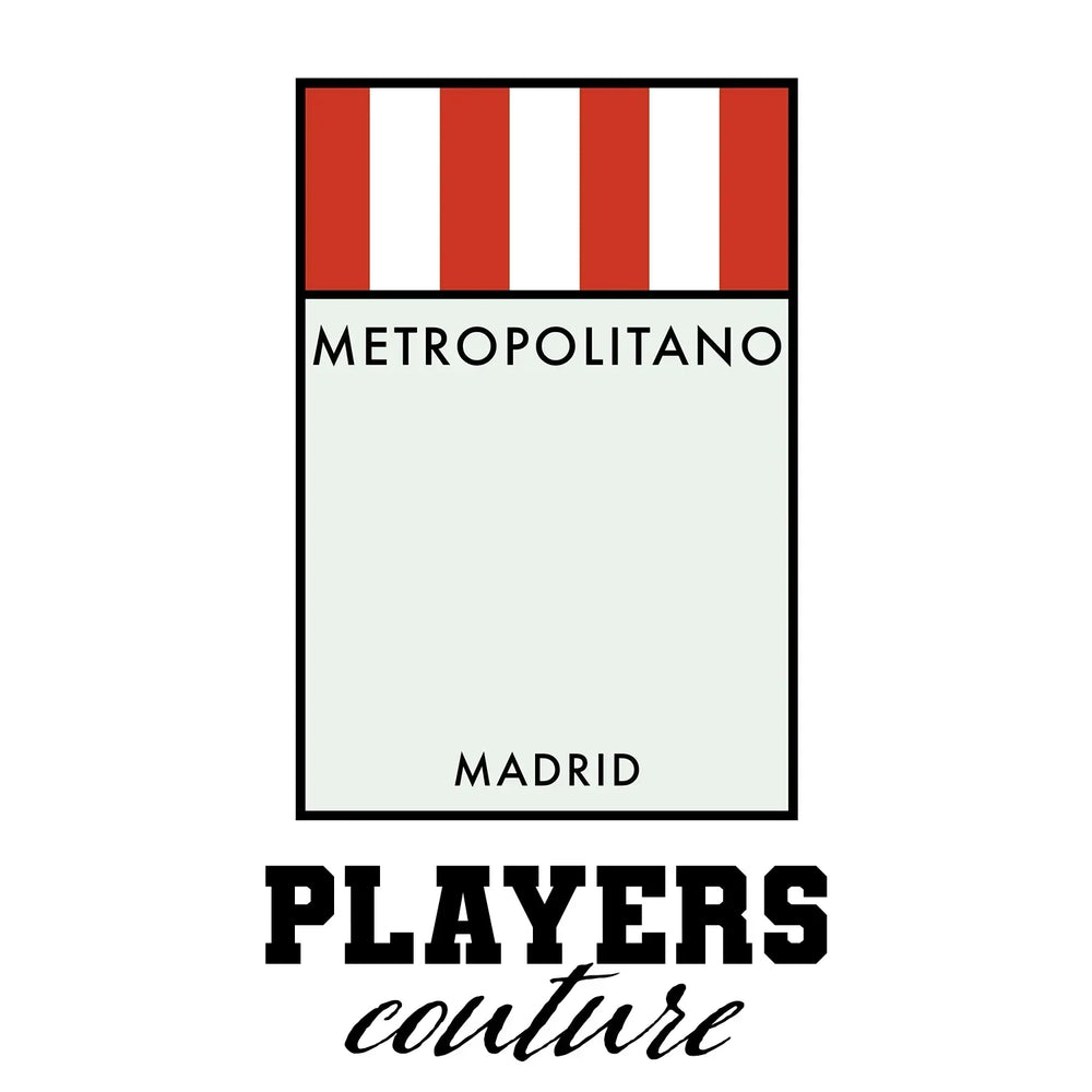 Atletico Madrid t-shirt – white men's t-shirt with black Atletico Madrid letters and Players Couture logo on the chest