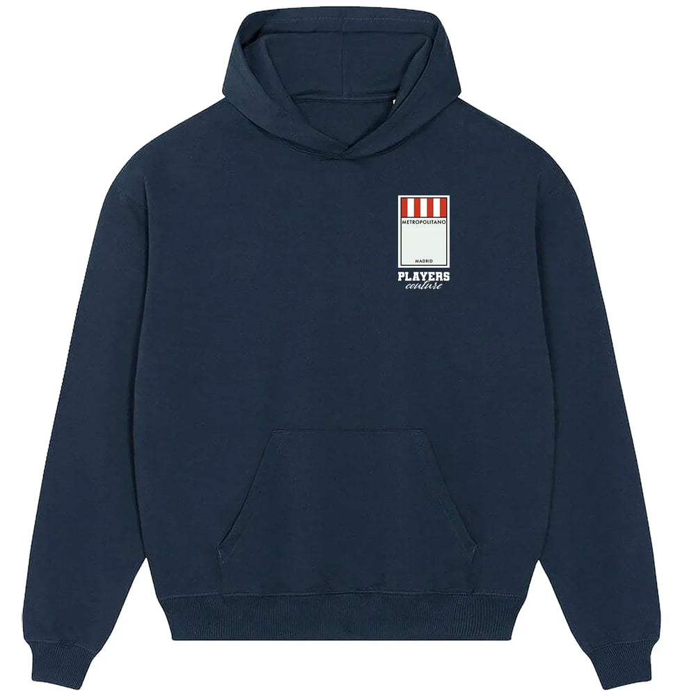 Atletico Madrid Monopoly Card hoodie – black men's hoodie with white Atletico Madrid Monopoly Card letters and Players
